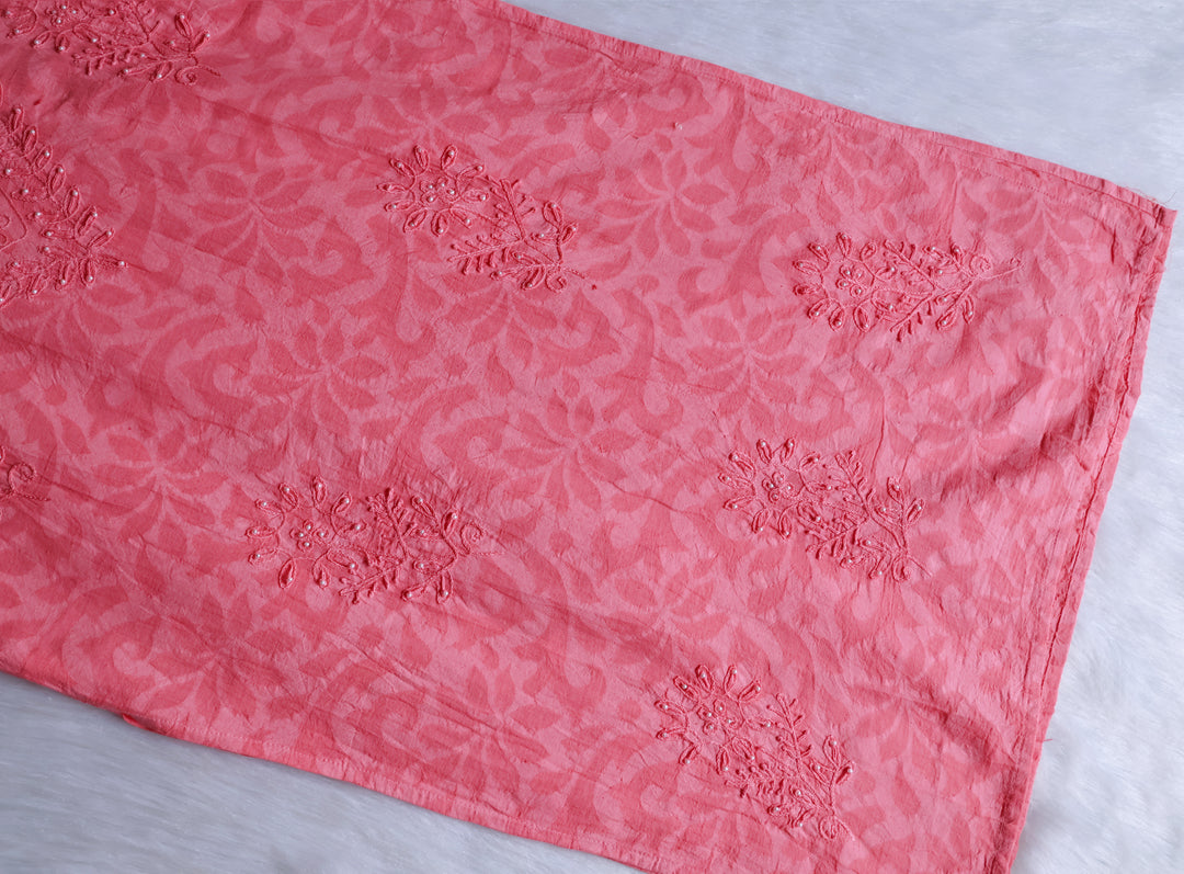 Dusty Pink Long Cotton Jacquard Pearl kurta