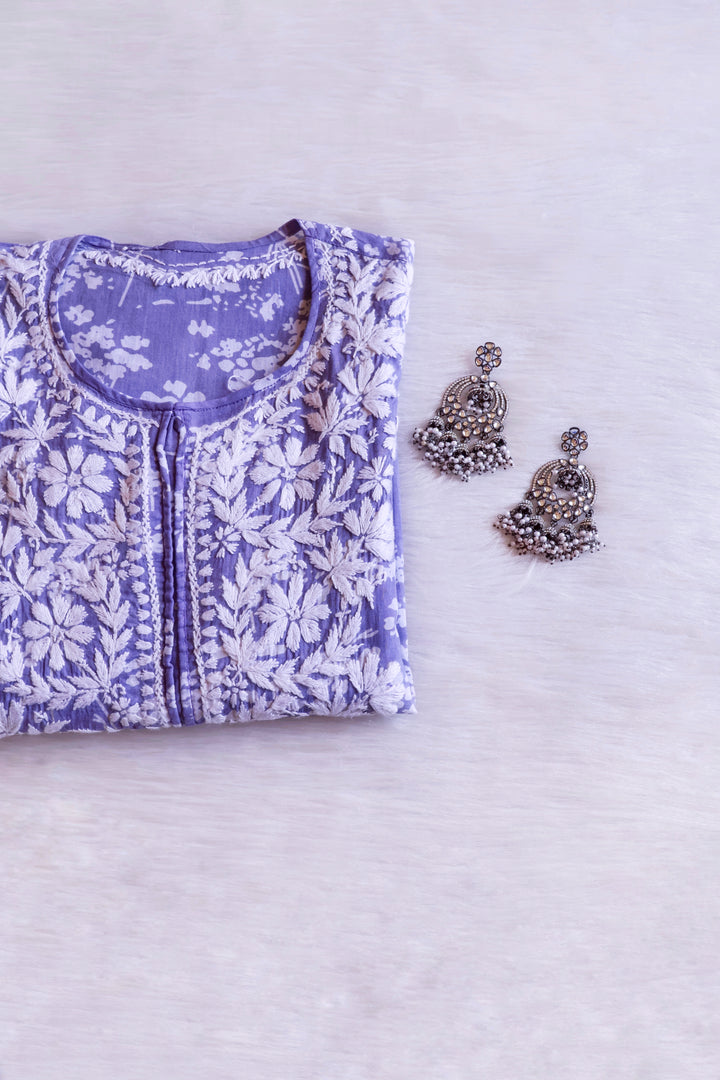 Farhaa Lavender Floral Long MulMul kurta