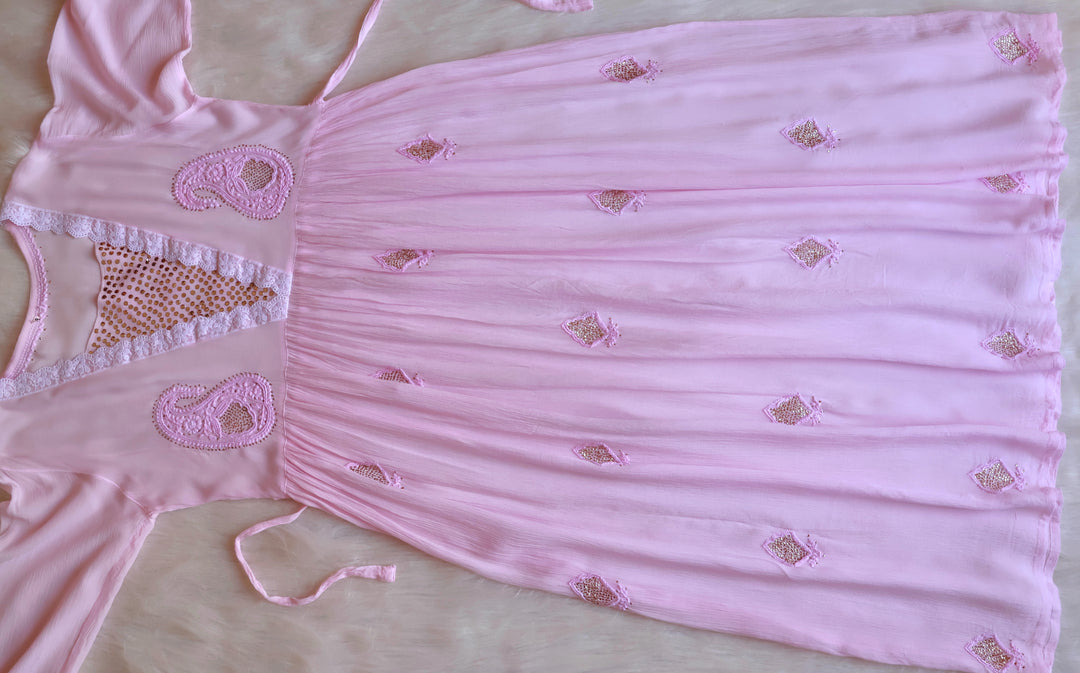 Anabiya Baby Pink Pure Chiffon Dress