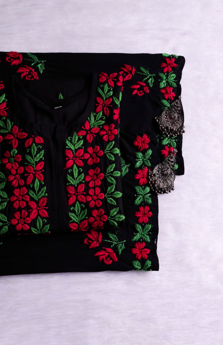 Gulbahaar Black & Red Rayon Kurta Set