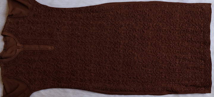 Alayna Chocolate Brown Jaal Viscose Georgette Kurta - Noor Chikankari