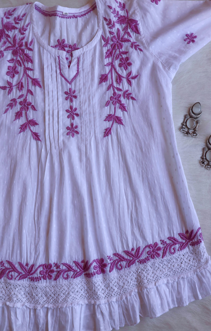 Nazakat White & Dusty Purple Premium Cotton kurta