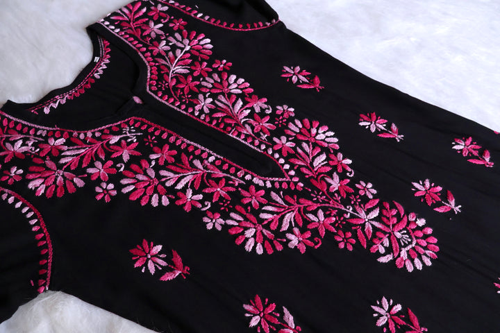 Laiba Black & Pink Long Rayon kurta