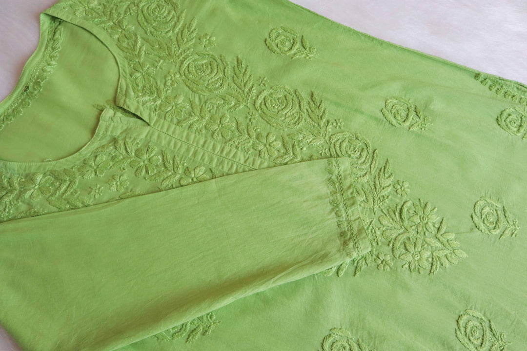 Noura Lime Green Pure Mulmul Kurta