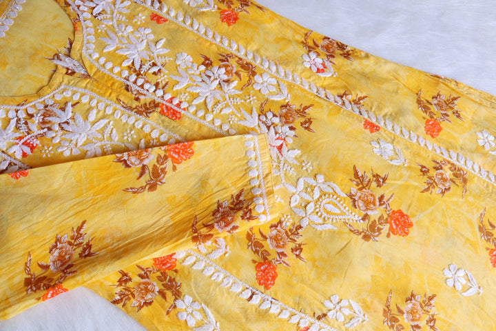 Gul Premium Yellow Floral Long MulMul kurta