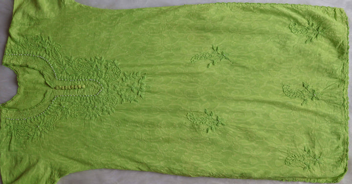 Green Long Jacquard Pearl Cotton kurta