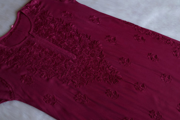 Sanam Plum Ombre Long Rayon Kurta - Noor Chikankari