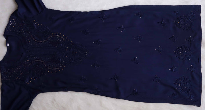 Naida Navy Blue Rayon mukaish Long Kurta