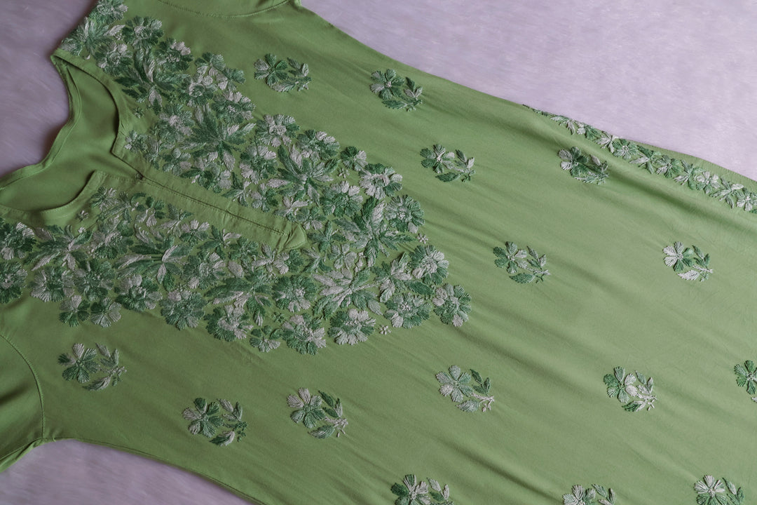Nuresa Green Ombre Thread Long Rayon Kurta