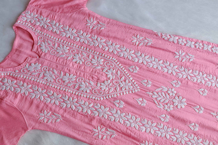 Alizah Baby Pink Linen Chanderi Mukaish Kurta