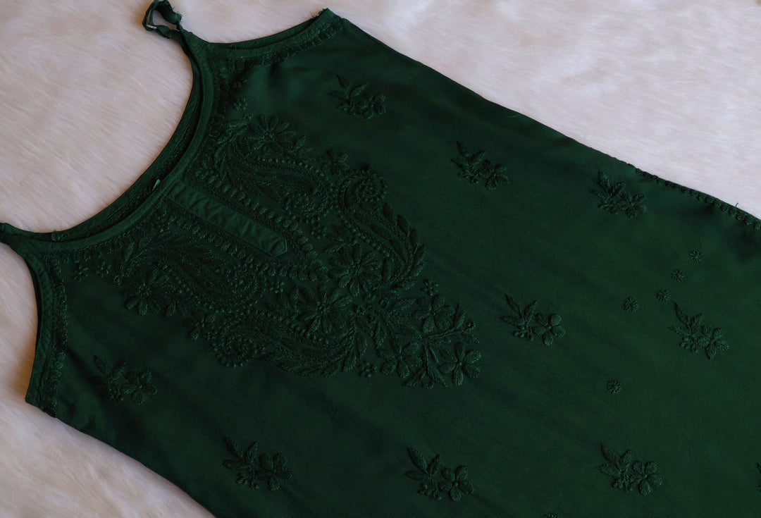 Hala Deep Green Blue Sleeveless Long Rayon Kurta