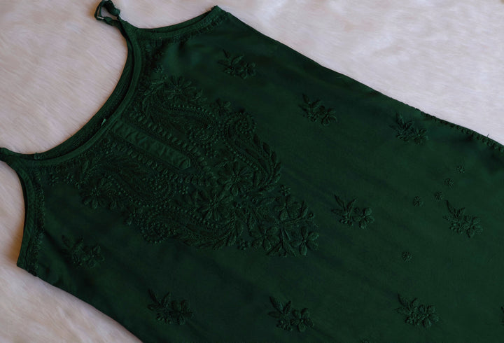 Hala Deep Green Blue Sleeveless Long Rayon Kurta