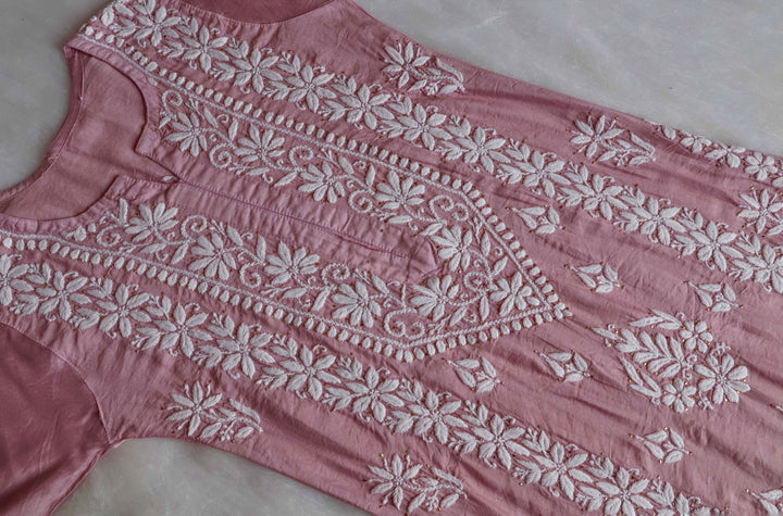 Alizah Rose Beige Linen Chanderi Mukaish Kurta