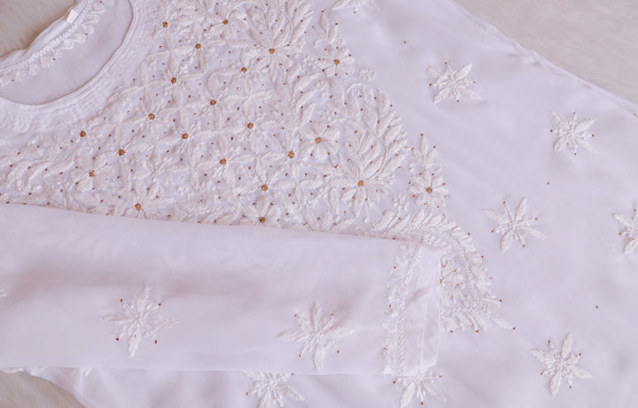 Sunehri White Georgette Mukaish kurta