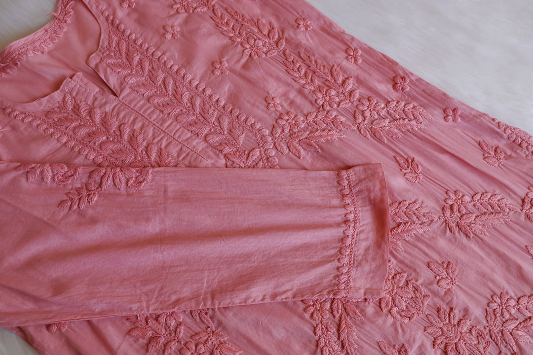 Saba Rose Brown 3D Pure Cotton Kurta