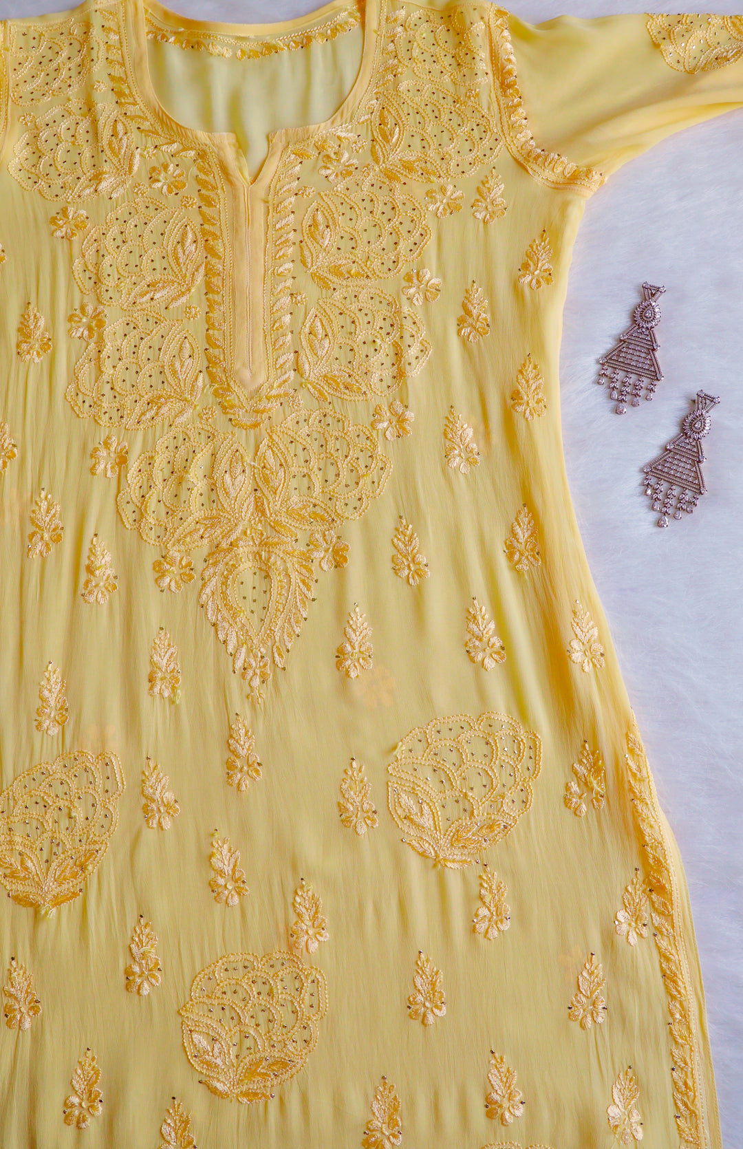 Hanaa Yellow Viscose Georgette Kurta - Noor Chikankari