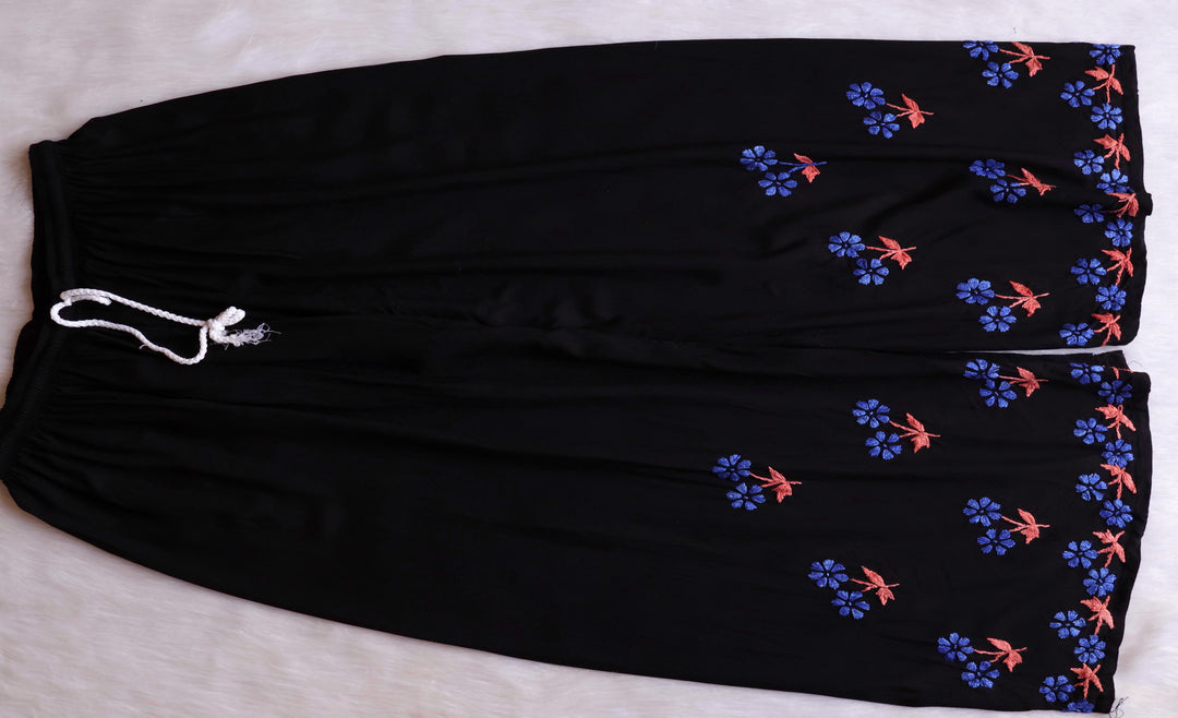 Sitara Black, Blue & Rust Rayon Kurta Set - Noor Chikankari