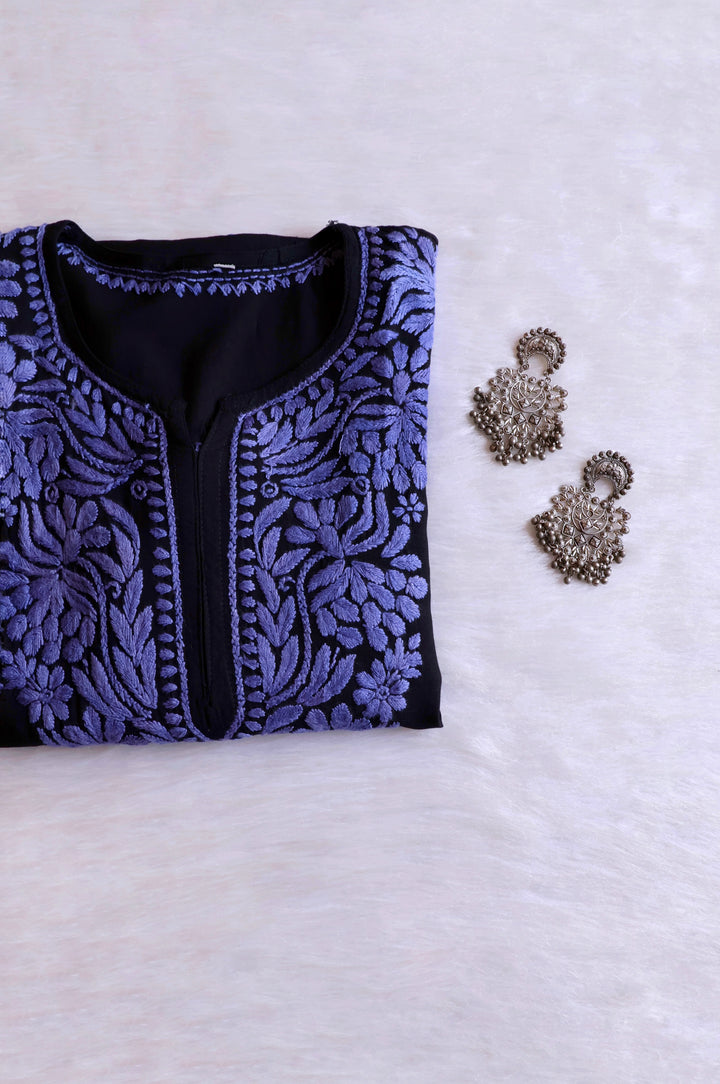 Noora Black & Dusty Purple Long Rayon kurta - Noor Chikankari