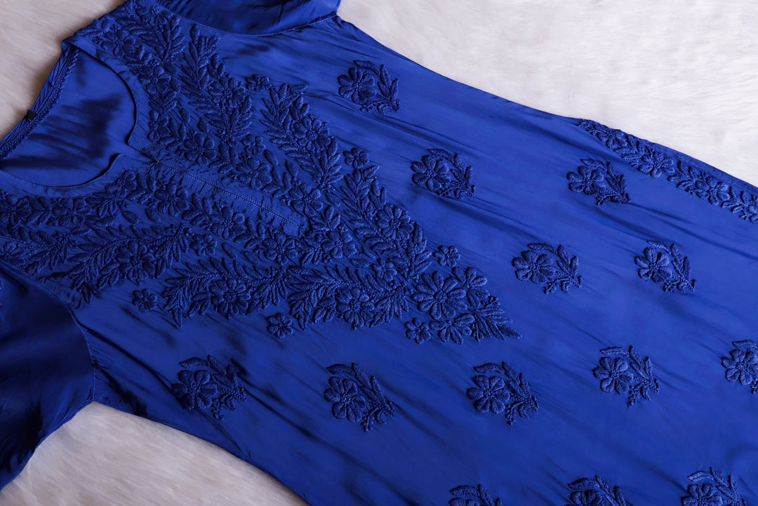 Mehr Royal Blue Crepe Silk Kurta