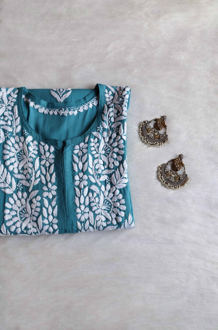 Raaha Sea Blue Long Rayon kurta