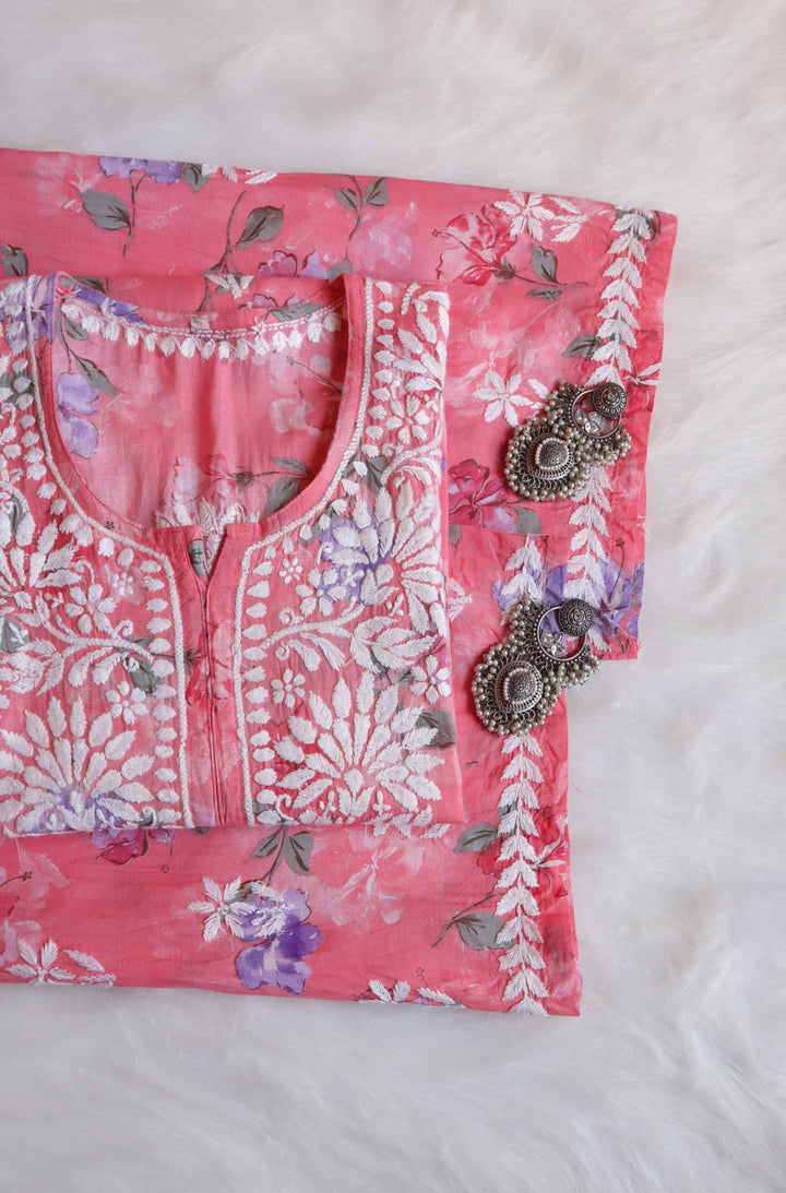 Dahlia Rose Pink Pure Mulmul set