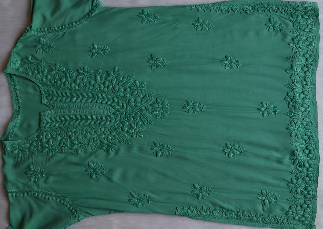 Sarah Sage Green Modal short top - Noor Chikankari
