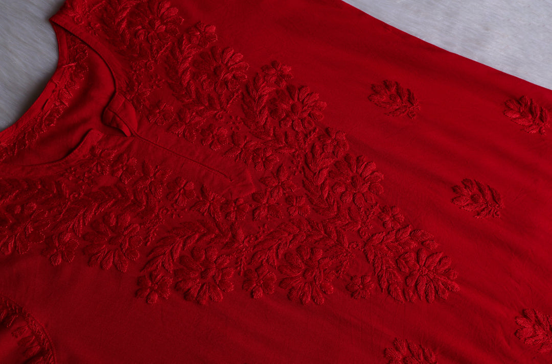 Gul Red Scalloped Short Kurta