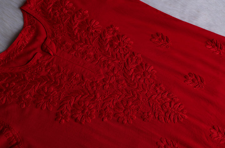 Gul Red Scalloped Short Kurta
