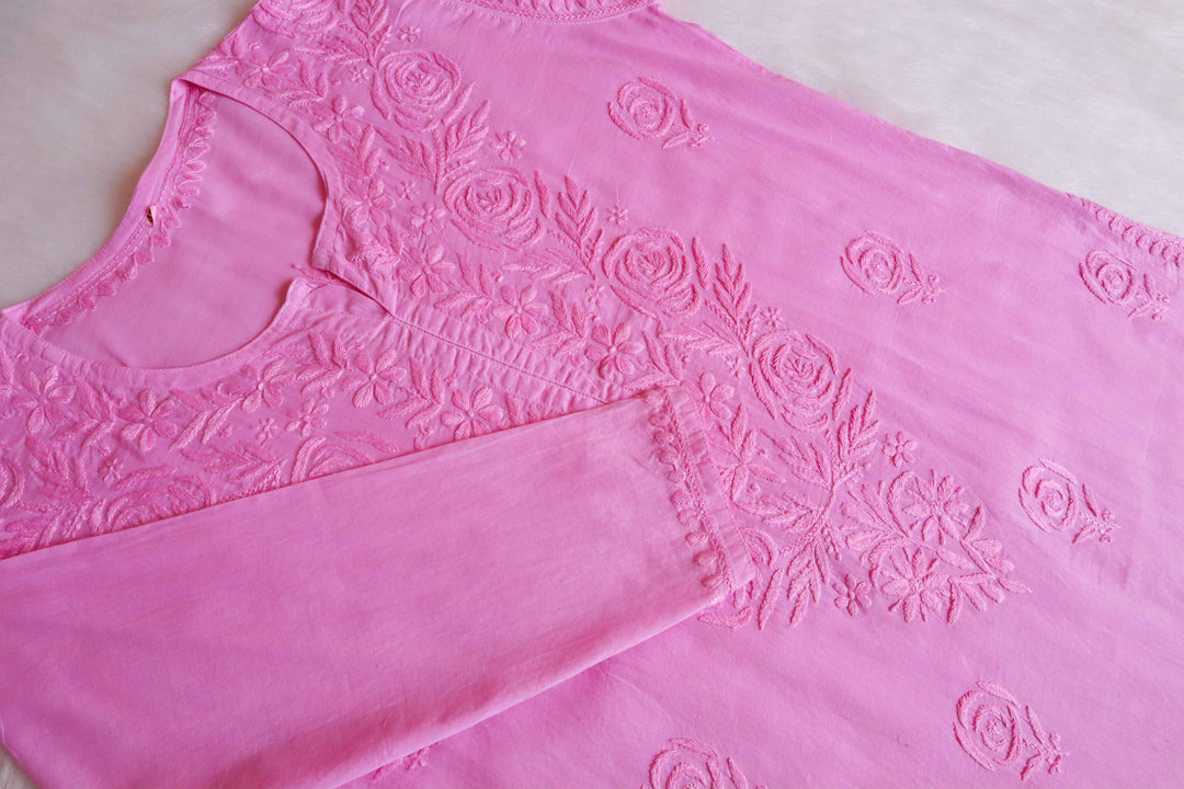 Noura Baby Pink Pure Mulmul Kurta