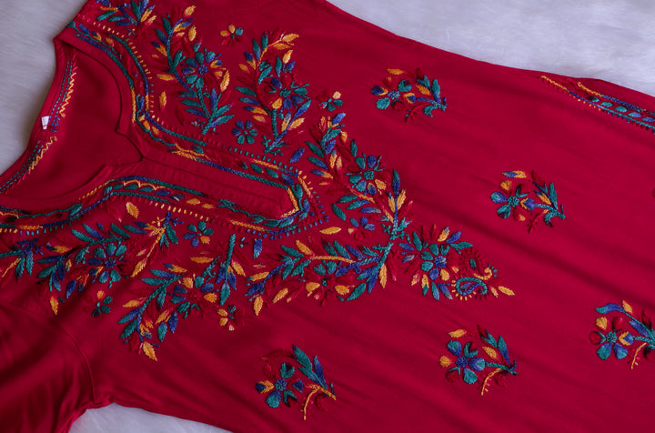 Maaham Deep Pink & Multicoloured Short Rayon Kurta