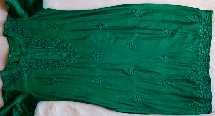 Zimra Premium Deep Green Pure Chanderi set