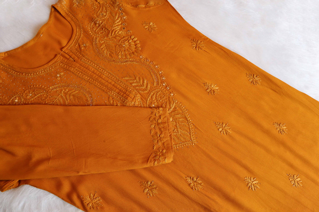 Naida Mustard Rayon mukaish Long Kurta