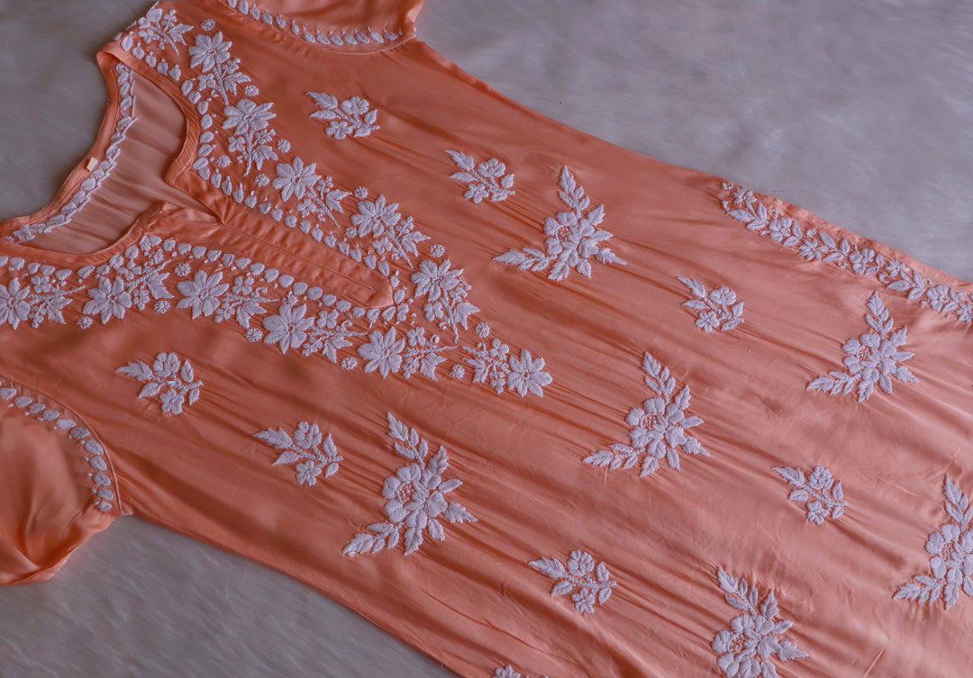 Mahnoor Peach Modal Silk Kurta Set