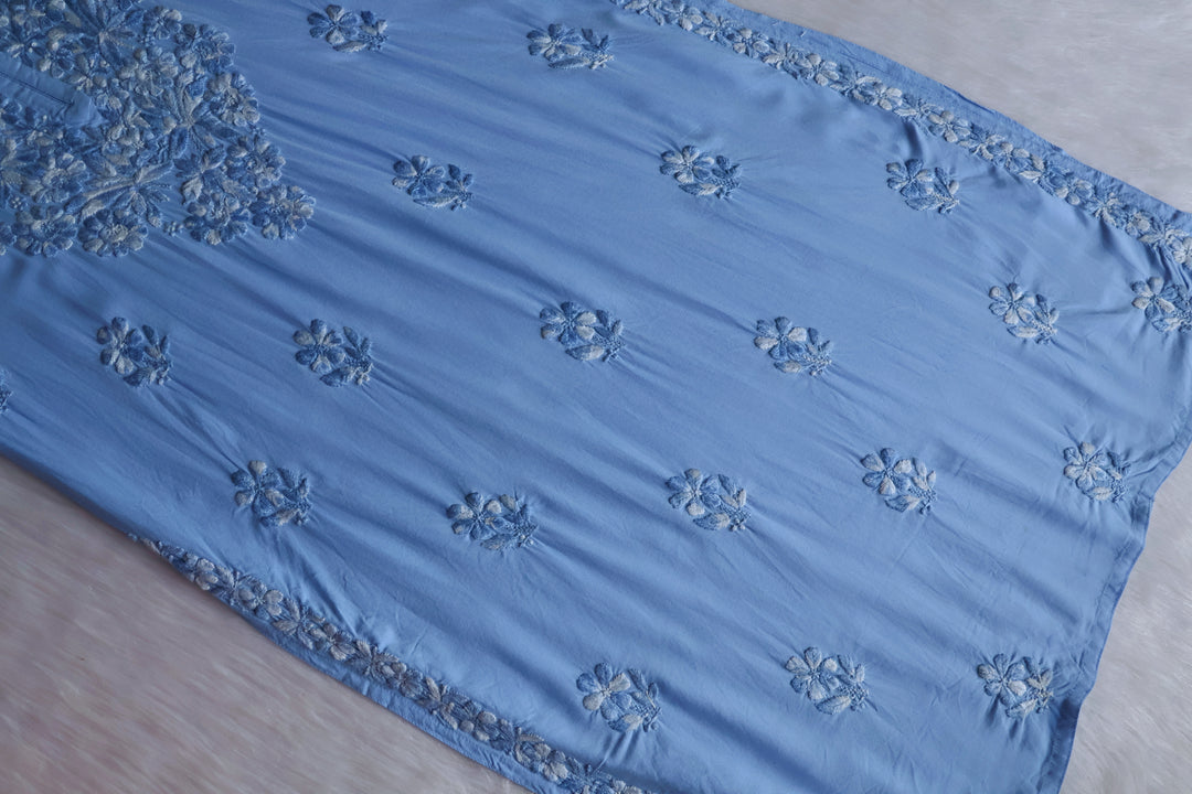 Nuresa Ice Blue Ombre Thread Long Rayon Kurta