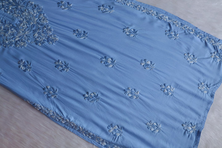 Nuresa Ice Blue Ombre Thread Long Rayon Kurta