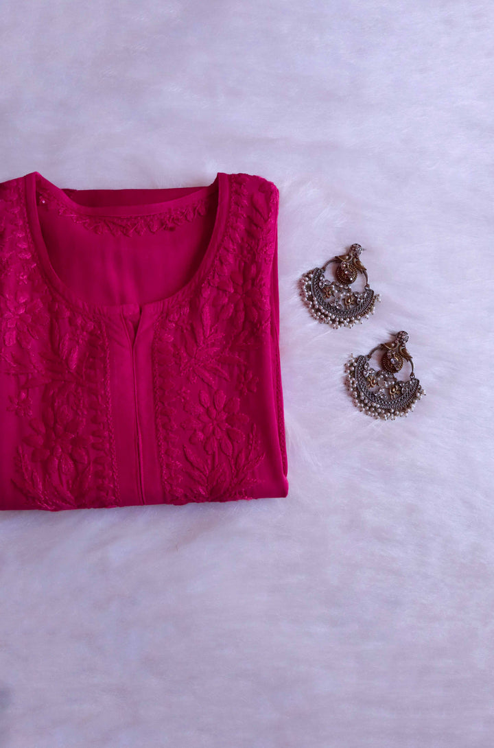 Zainab Deep Pink Ombre Long Rayon Kurta
