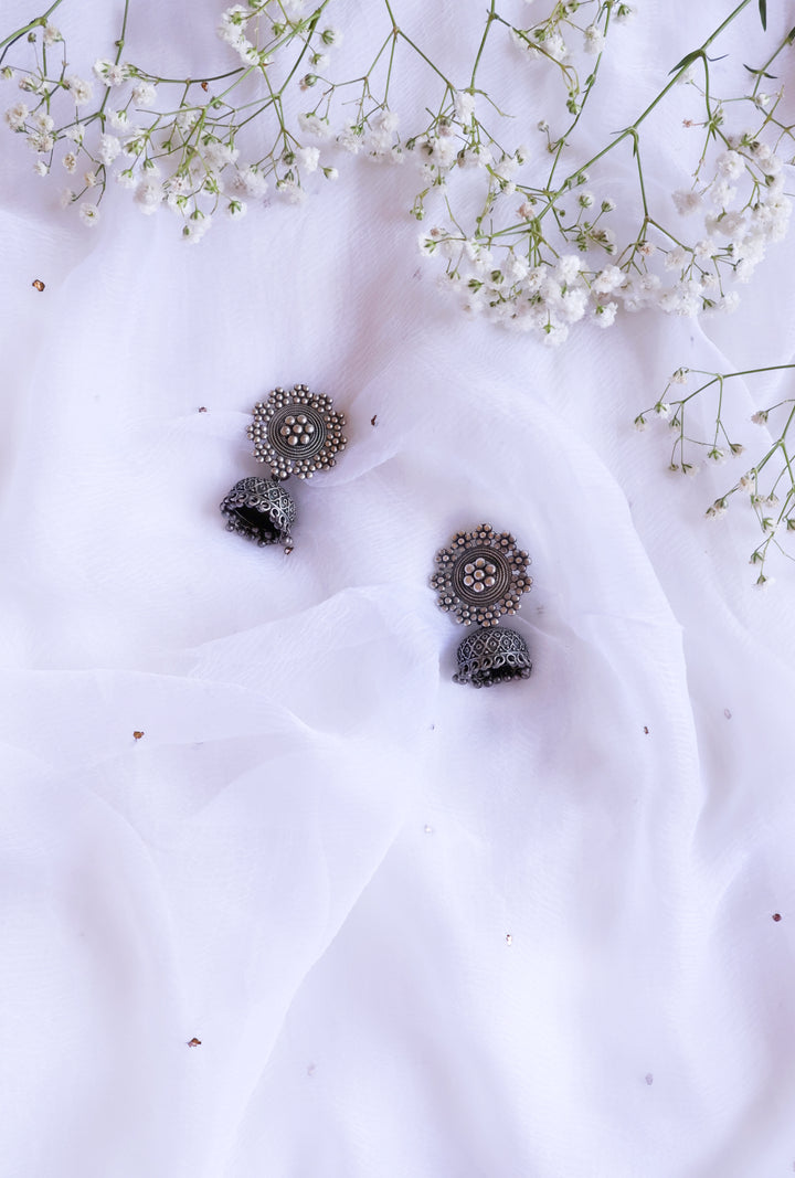 Floral Black toned Oxidised Jhumkas