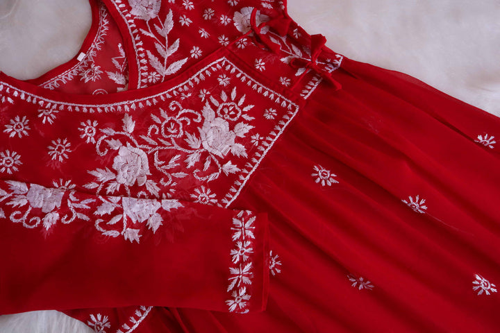 Mishka Red Long Georgette Angarakha