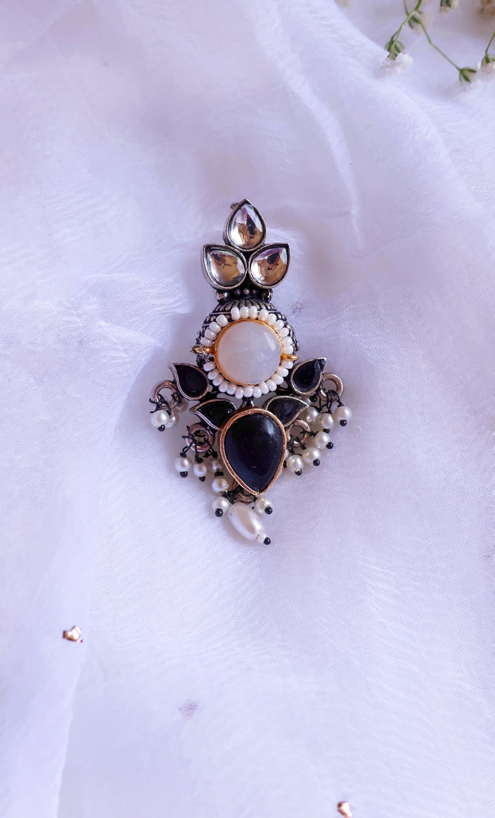 Silver, White & Black Stone Jhumkas