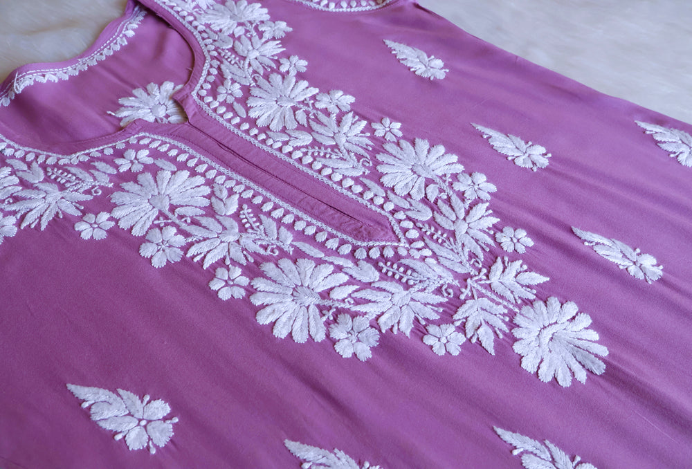 Duaa Lavender Long Rayon kurta - Noor Chikankari