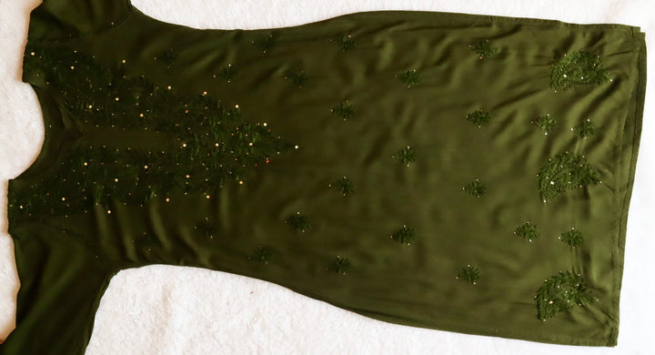 Moss Green Rayon mukaish Long Kurta