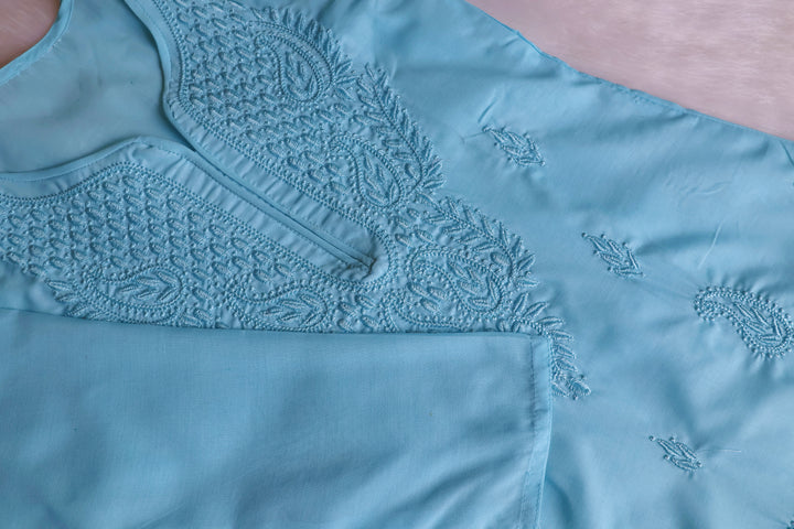 Zahra Sky Blue Cotton Kurta - Noor Chikankari