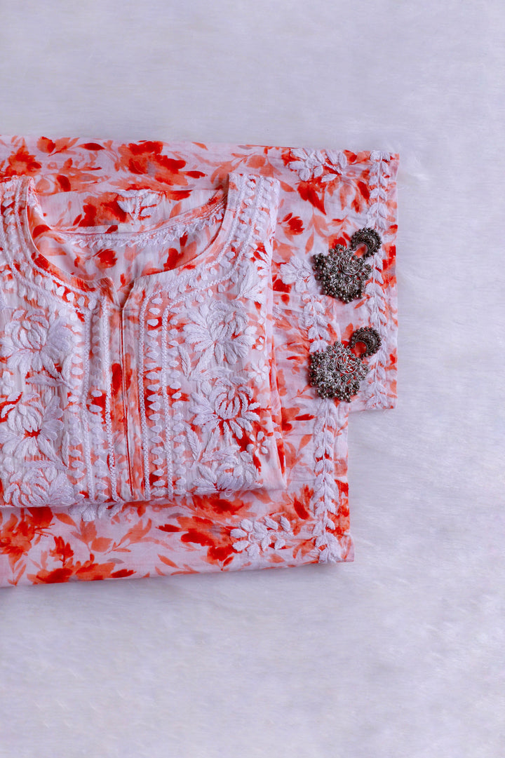 Abhira Peach Pure Mulmul set - Noor Chikankari