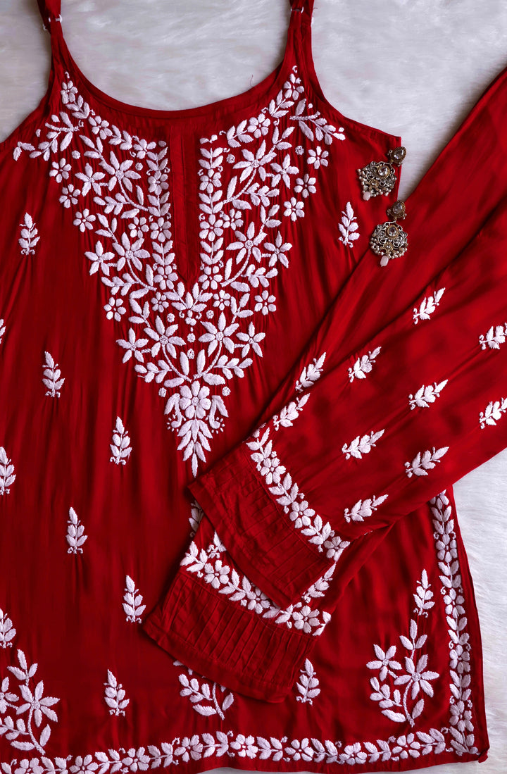 Mirha Red Sleeveless Modal Kurta Set