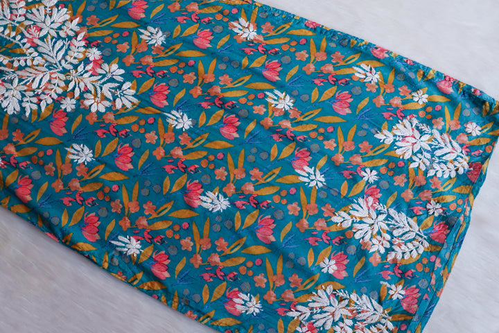 Sajal Teal Blue Pure Mulmul set