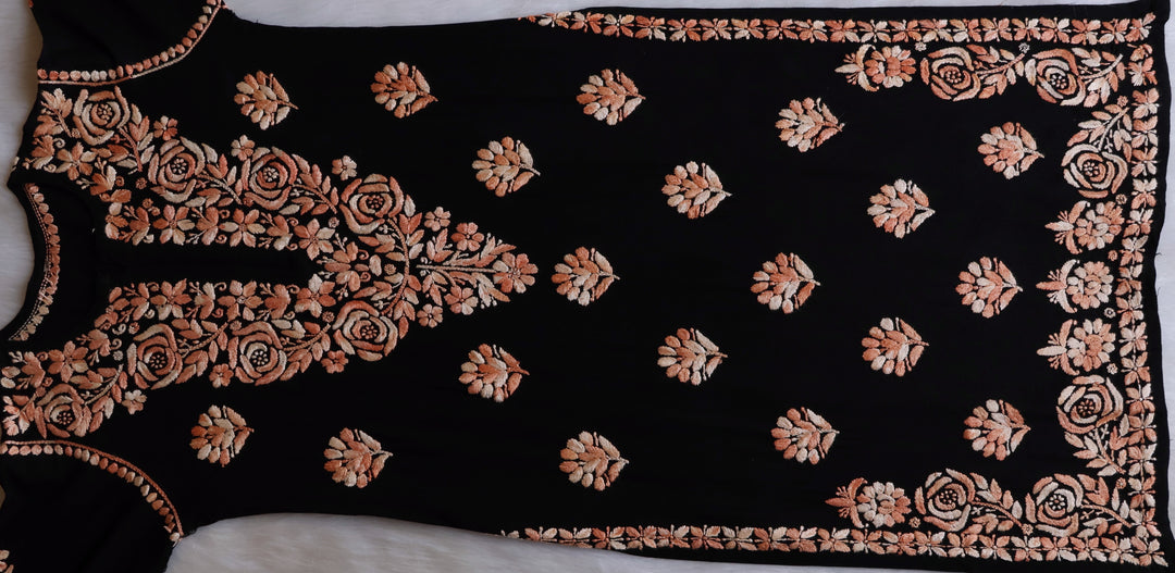 Gulaab Black & Rose Beige Ombre Long Rayon Kurta