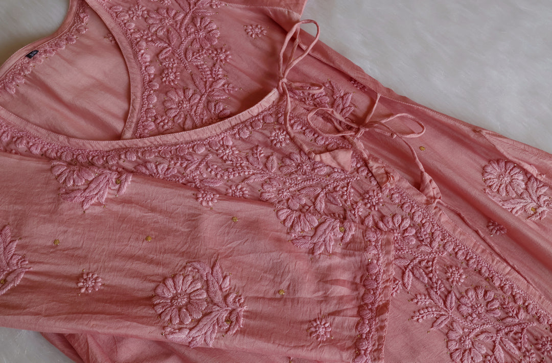 Noor Rose brown Pure Chanderi Silk Angarakha