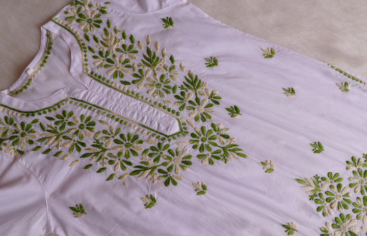 Gul Kashmiri White & Green Pure Cotton Kurta