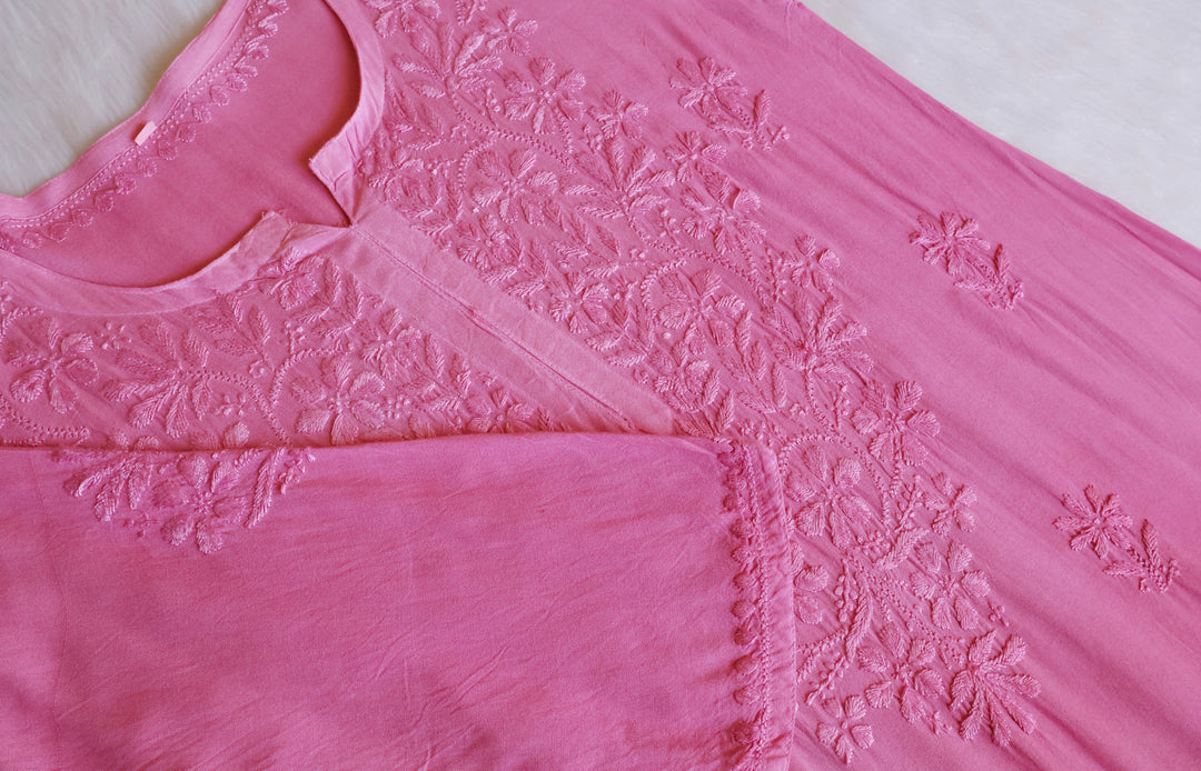 Sana Baby Pink Ombre Long Rayon Kurta