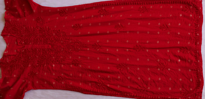 Nazakat Red Long Chanderi Kurta